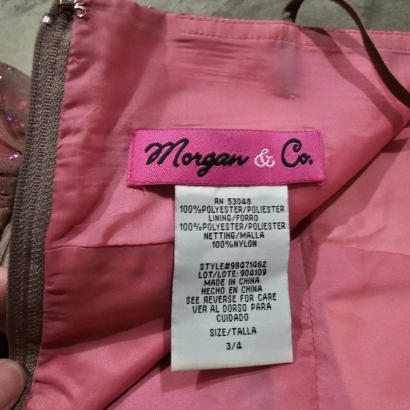 🆑️ MORGAN & CO. Drop Waist Dress Pink & Dark Brown Sequins Crystals Tulle Satin - Picture 13 of 17